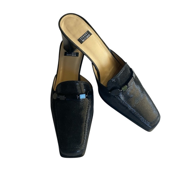 Stuart Weitzman Black Square Toe Mules Heels Size 6 - Picture 1 of 7
